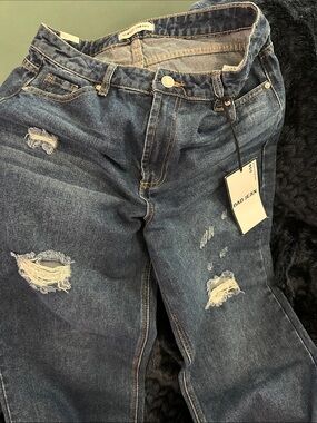 Almost Famous Dark Blue Distressed Dad Jeans